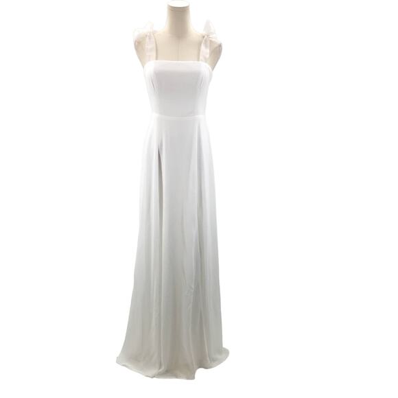 LULU'S S Radiant Romance White Tie-Strap Square Neck Wedding Maxi Dress NEW b118 - Picture 3 of 10
